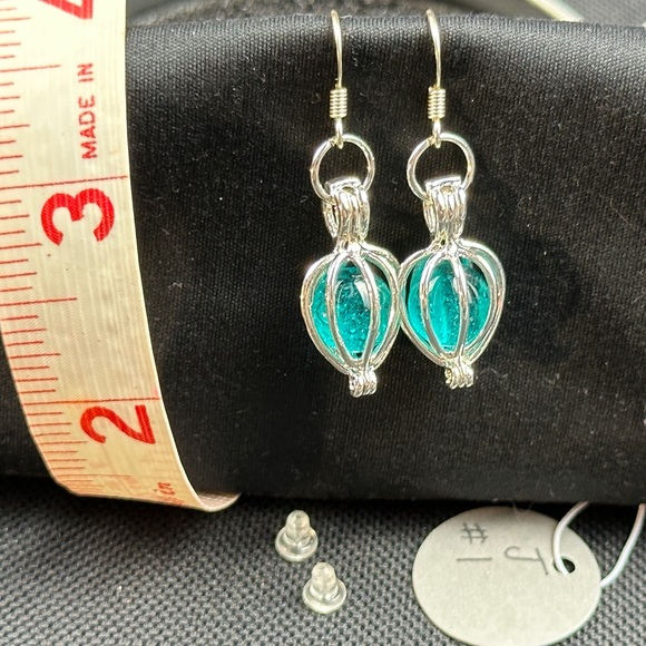 Bottled Up Designs- Ice Blue Earrings-  From Recycled Antique Glass Mason Jars - Picture 6 of 9